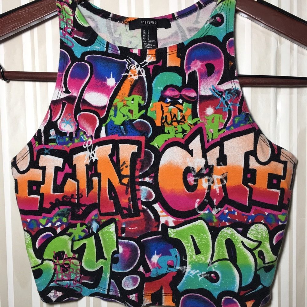 Forever 21 Graffiti Crop Tank S